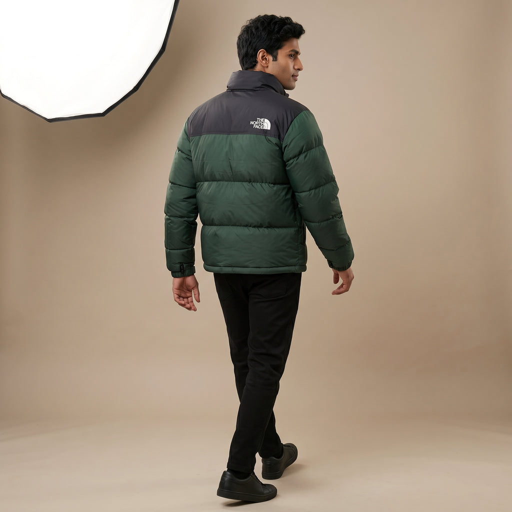 NF Black & Green Puffer Jacket – Quilted Full-Zip Winter Jacket