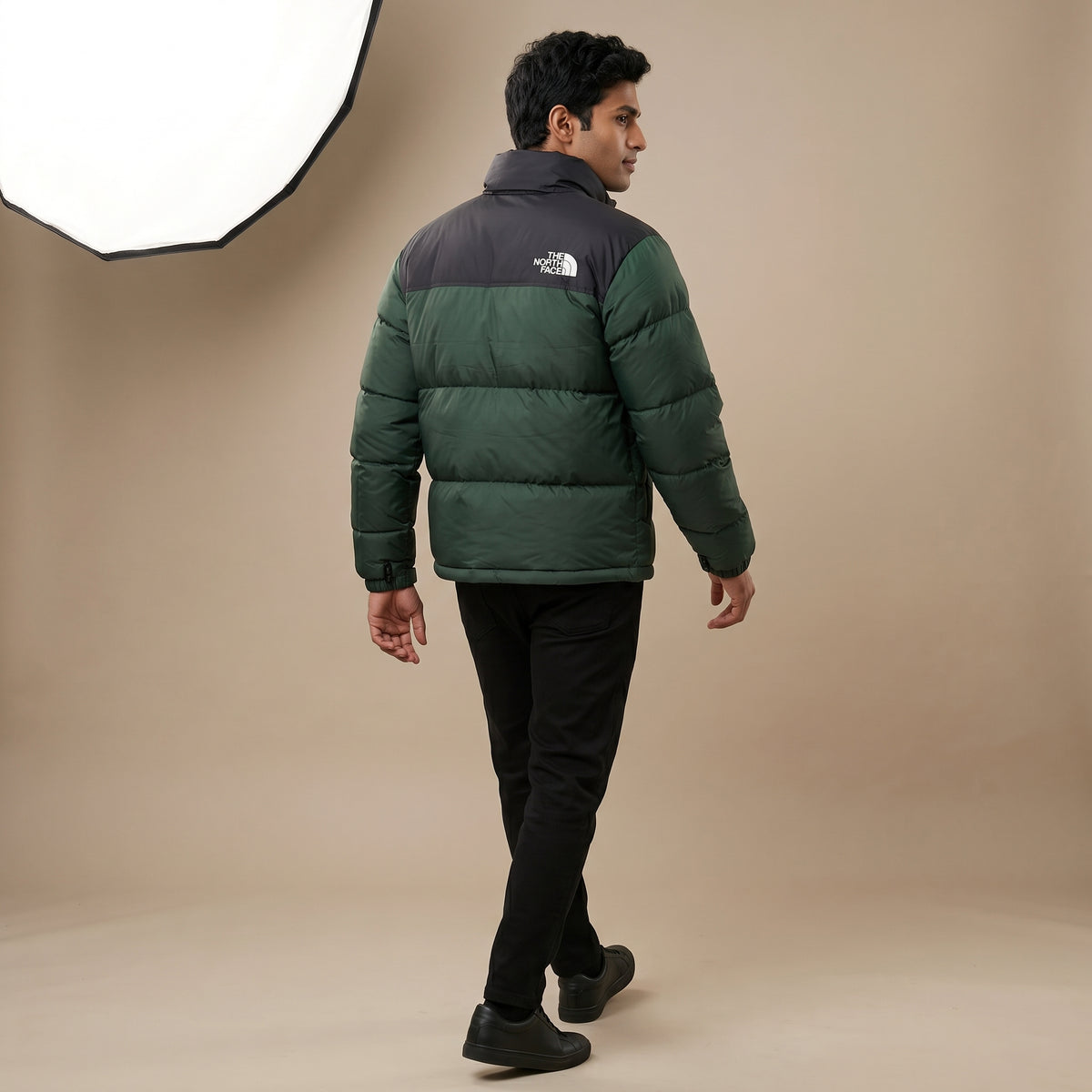 NF Black & Green Puffer Jacket – Quilted Full-Zip Winter Jacket
