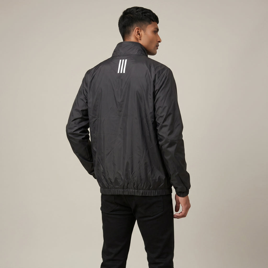 Adi Minimal Back-Stripe Black Lightweight Windbreaker Jacket – Full-Zip