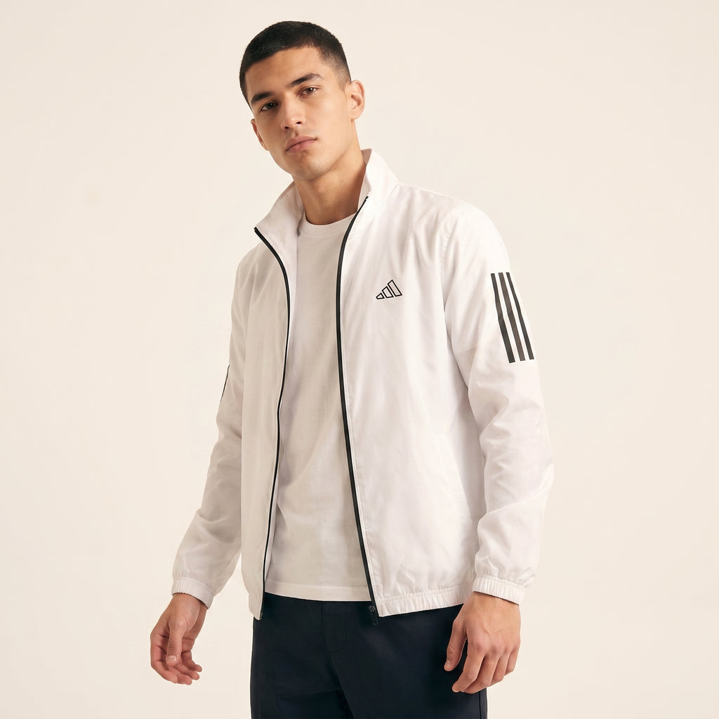Adi Classic 3-Stripe White Windbreaker Jacket – Lightweight Full-Zip Sports Jacket