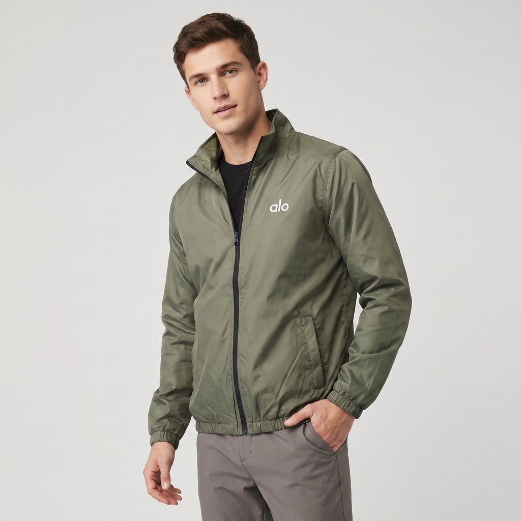 AL0 Olive Green Windbreaker Jacket – Lightweight Full-Zip Sports Jacket