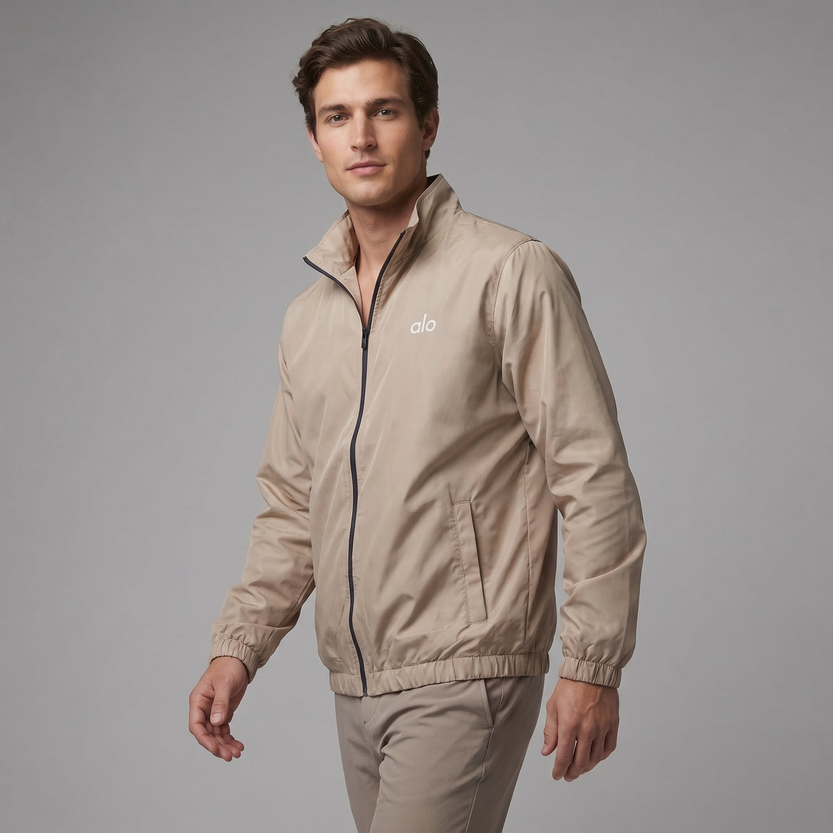 AL0 Beige Windbreaker Jacket – Lightweight Full-Zip Casual Jacket