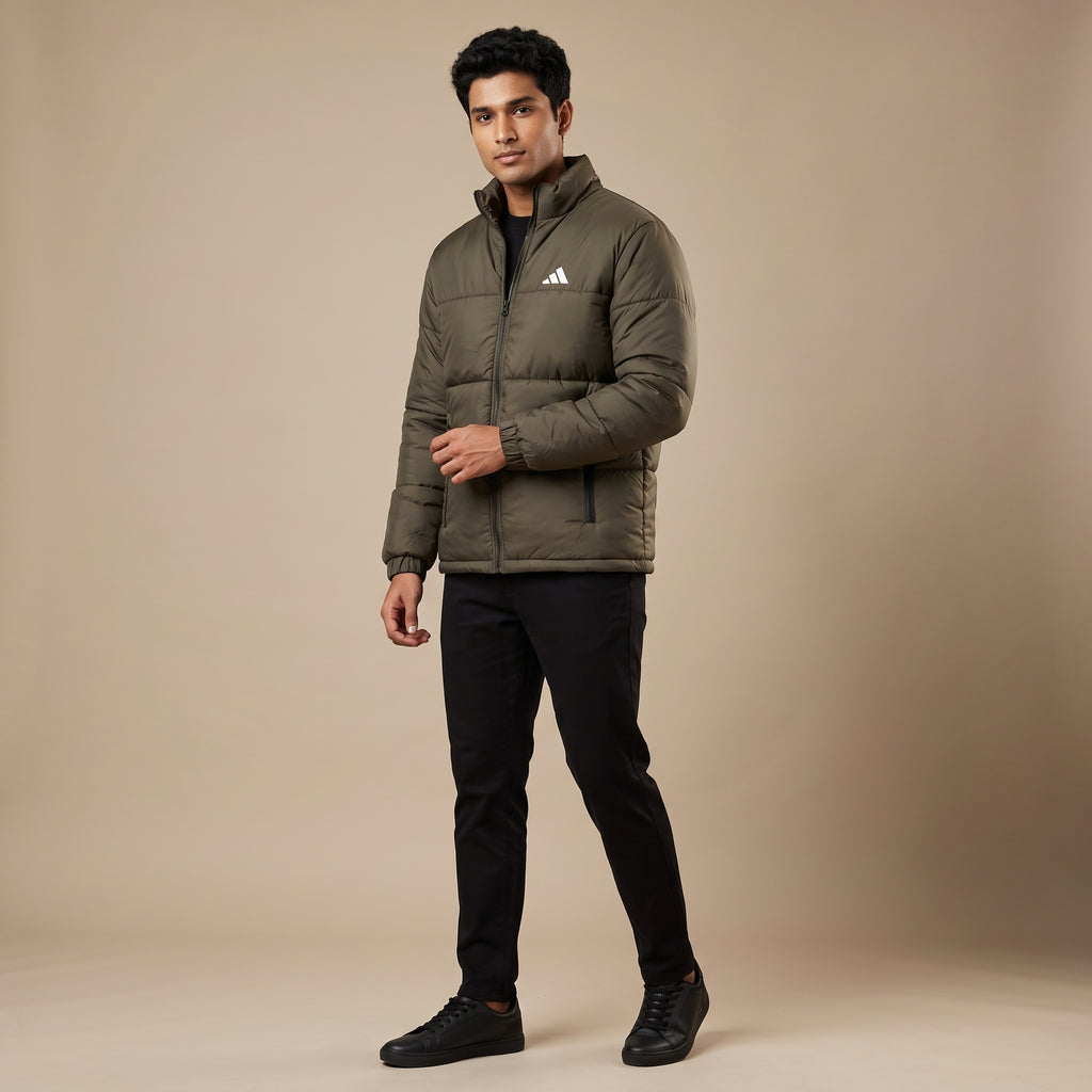 Adi Olive Green Puffer Jacket – Quilted Full-Zip Winter Jacket