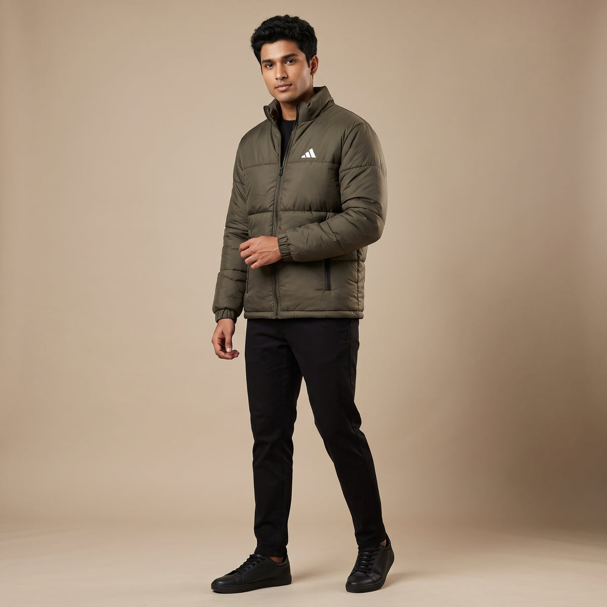 Adi Olive Green Puffer Jacket – Quilted Full-Zip Winter Jacket