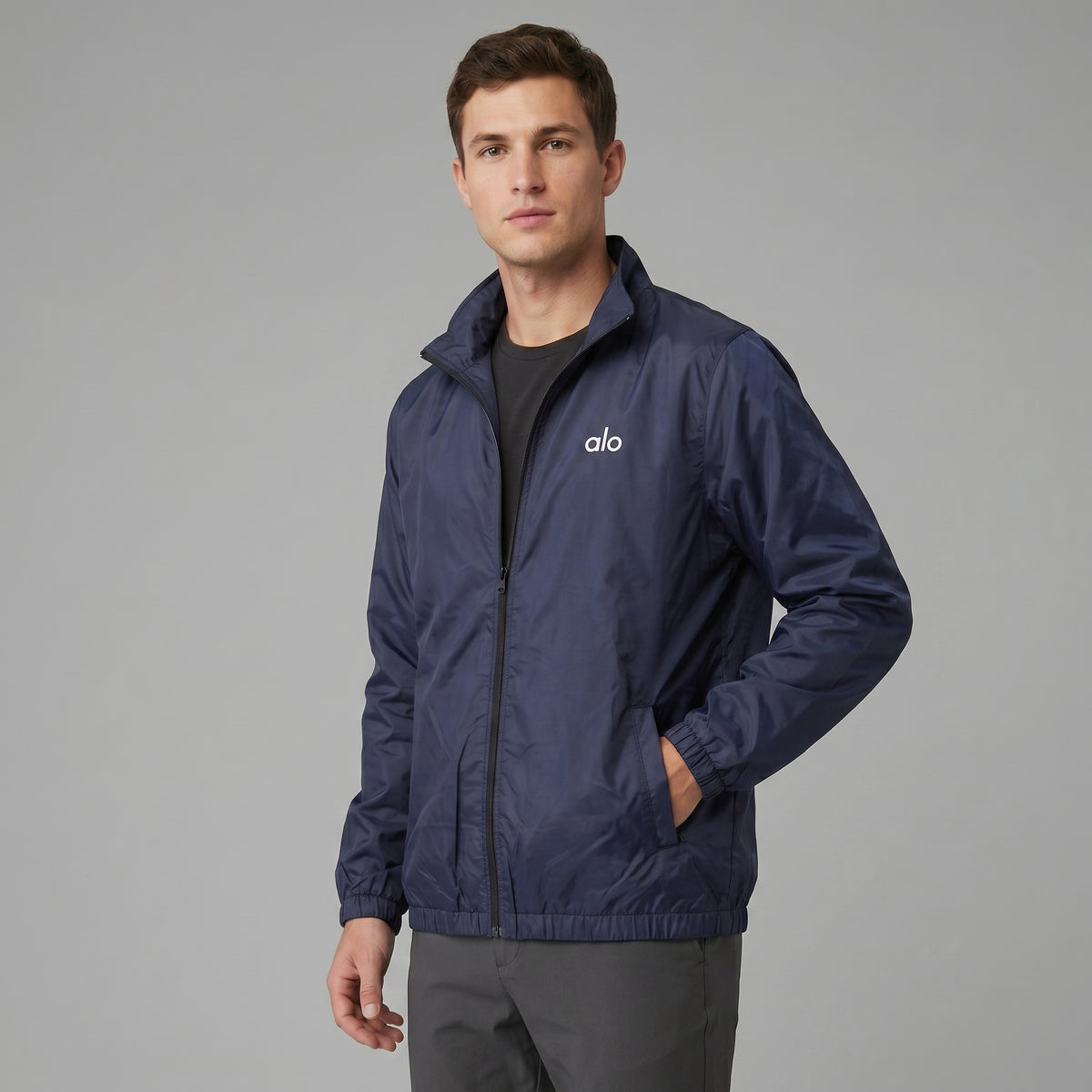 AL0 Navy Blue Windbreaker Jacket – Lightweight Full-Zip Sports Jacket