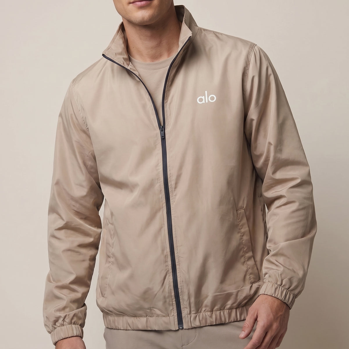 AL0 Beige Windbreaker Jacket – Lightweight Full-Zip Casual Jacket