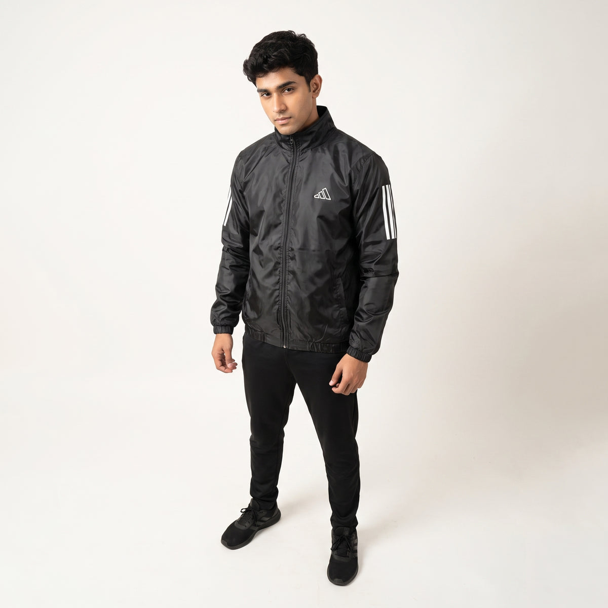 Adi Classic 3-Stripe Black Windbreaker Jacket | Lightweight Full-Zip Sportswear