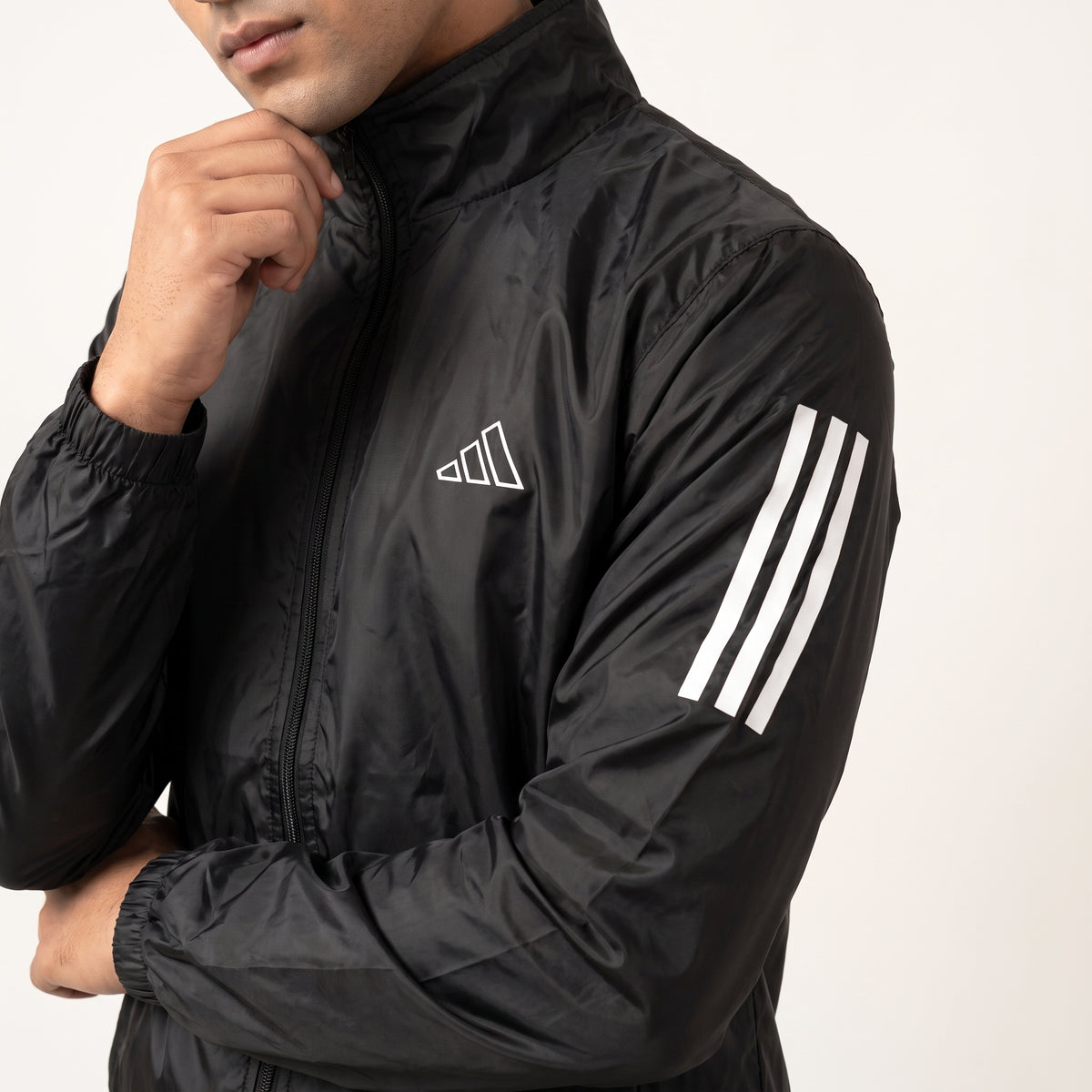 Adi Classic 3-Stripe Black Windbreaker Jacket | Lightweight Full-Zip Sportswear