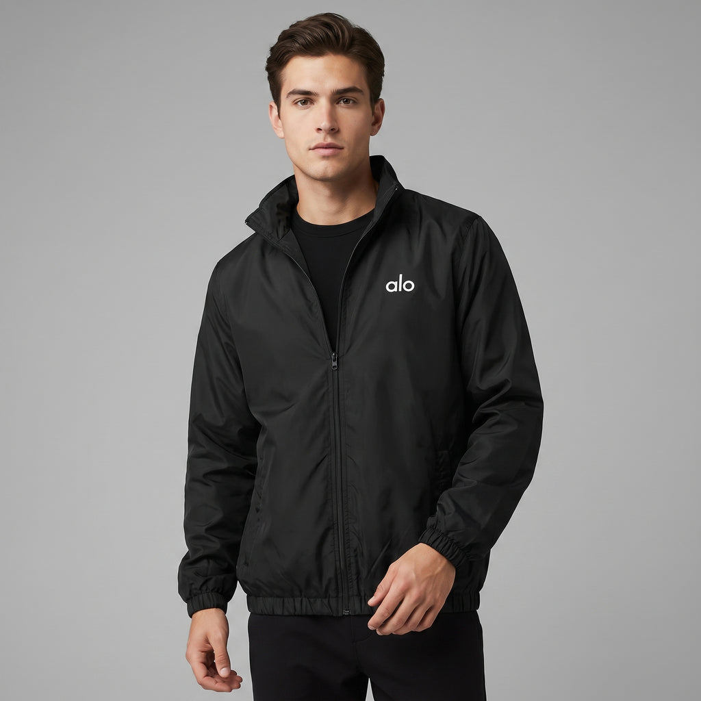 AL0 Black Windbreaker Jacket – Lightweight Full-Zip Sports Jacket