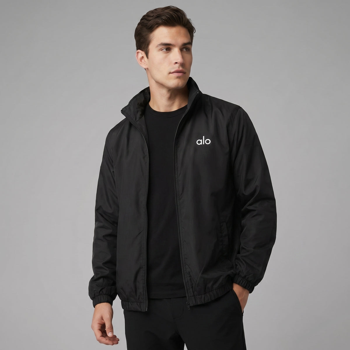 AL0 Black Windbreaker Jacket – Lightweight Full-Zip Sports Jacket