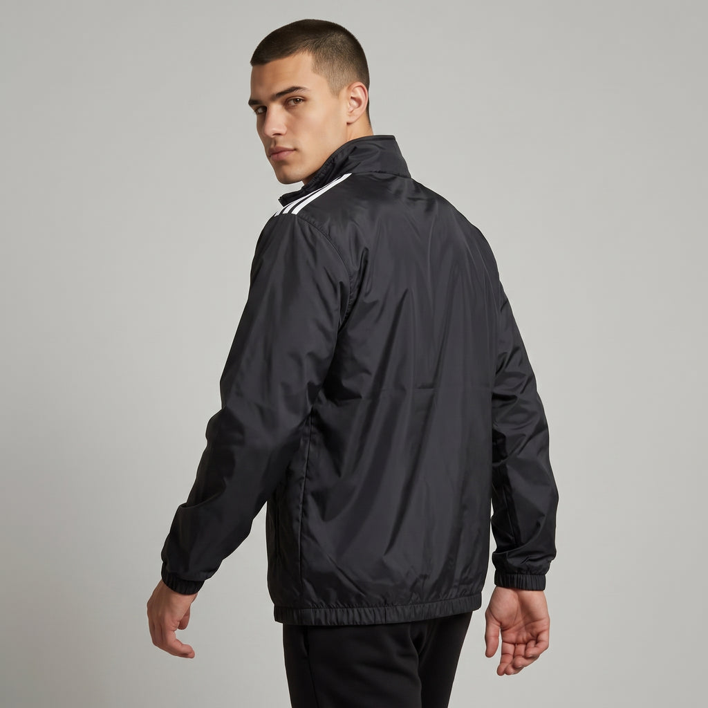 Adi Shoulder 3-Stripe Black Windbreaker Jacket – Lightweight Full-Zip Sports Jacket