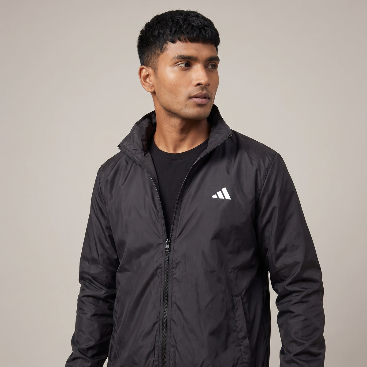 Adi Minimal Back-Stripe Black Lightweight Windbreaker Jacket – Full-Zip