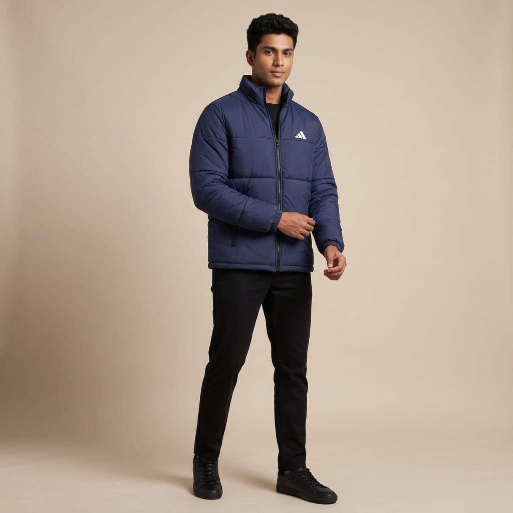 Adi Navy Blue Puffer Jacket – Quilted Full-Zip Winter Jacket