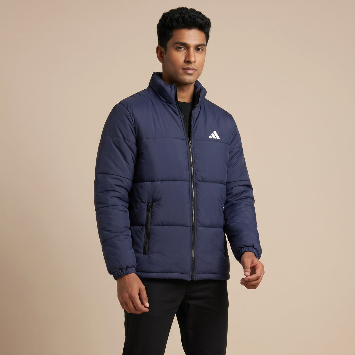 Adi Navy Blue Puffer Jacket – Quilted Full-Zip Winter Jacket