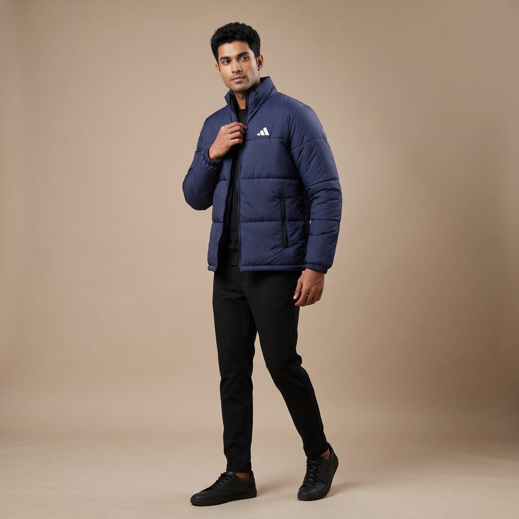 Adi Navy Blue Puffer Jacket – Quilted Full-Zip Winter Jacket