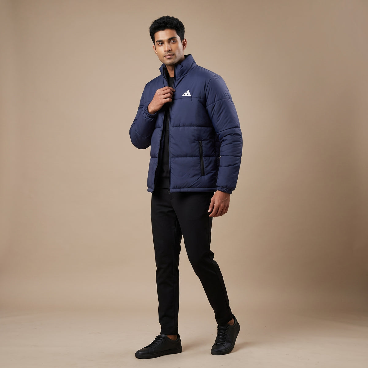 Adi Navy Blue Puffer Jacket – Quilted Full-Zip Winter Jacket