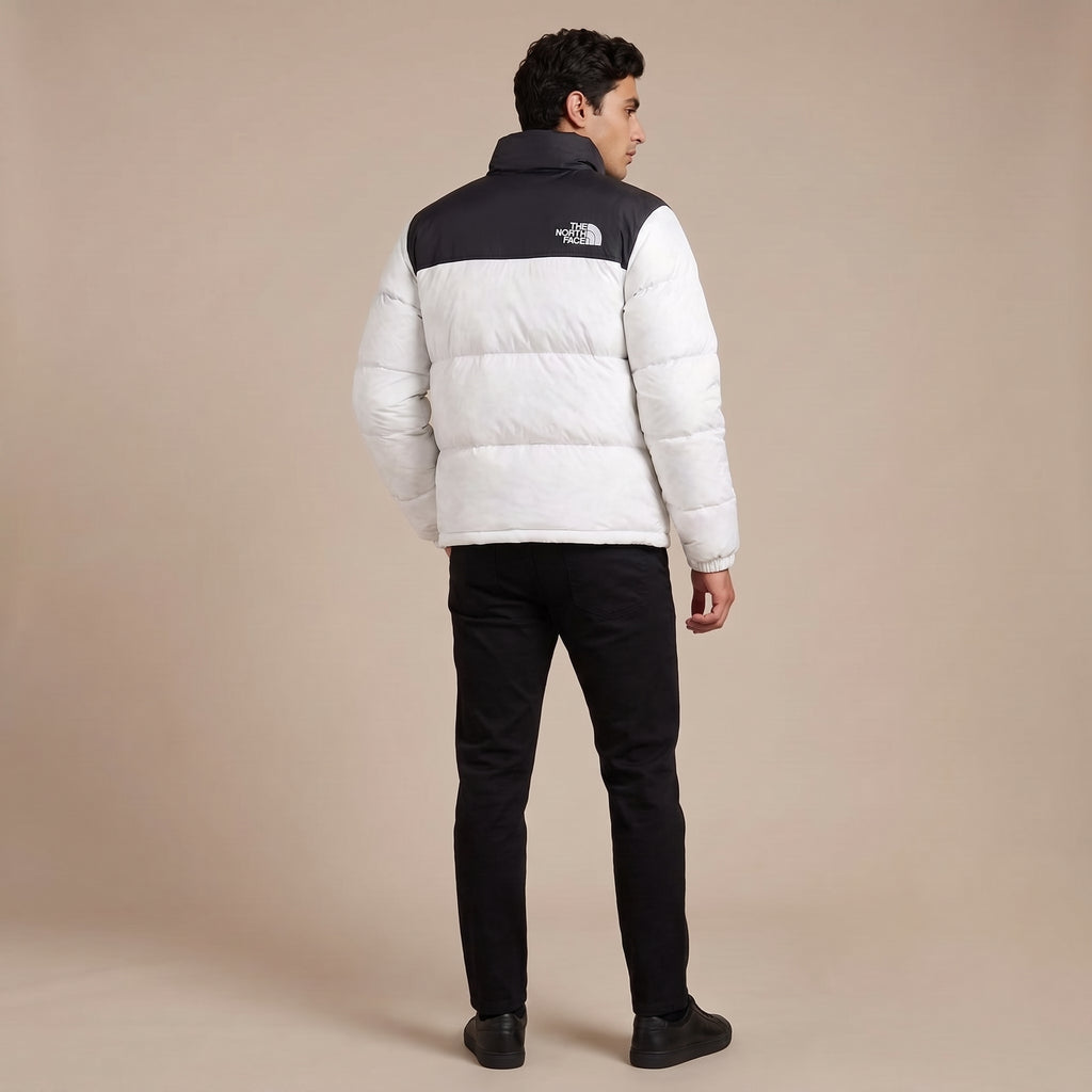 NF White & Black Puffer Jacket – Colorblock Quilted Winter Jacket