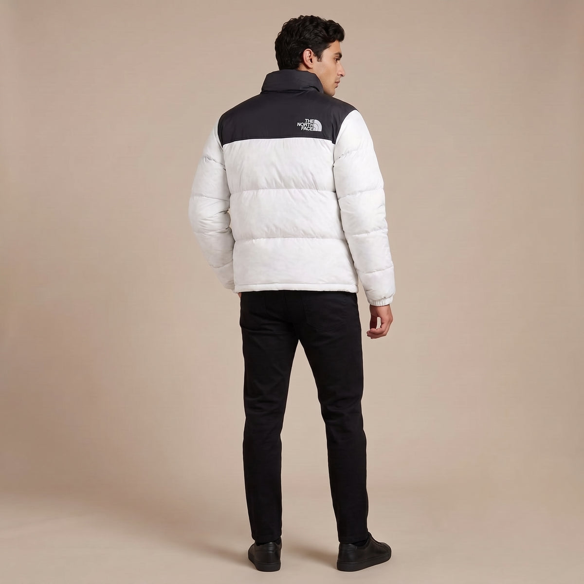 NF White & Black Puffer Jacket – Colorblock Quilted Winter Jacket