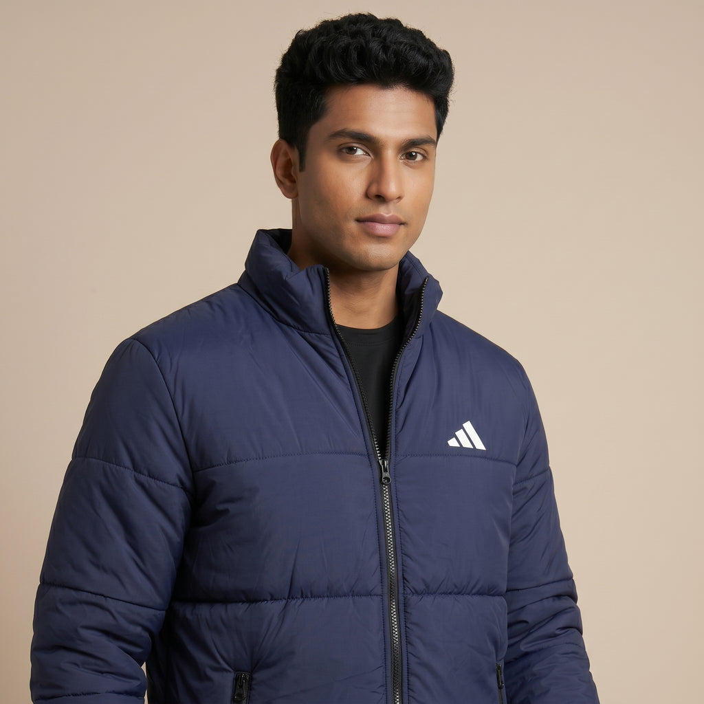 Adi Navy Blue Puffer Jacket – Quilted Full-Zip Winter Jacket