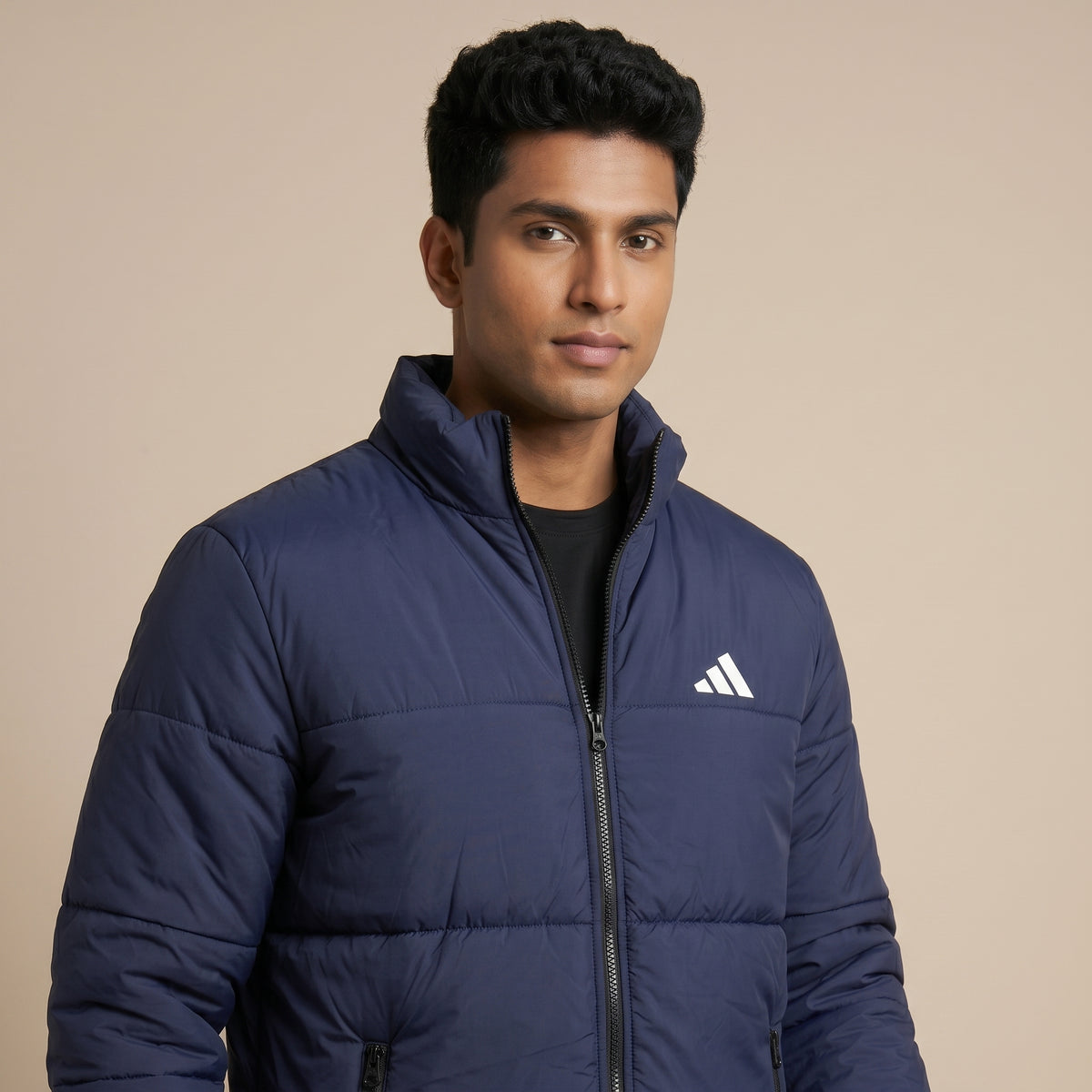Adi Navy Blue Puffer Jacket – Quilted Full-Zip Winter Jacket