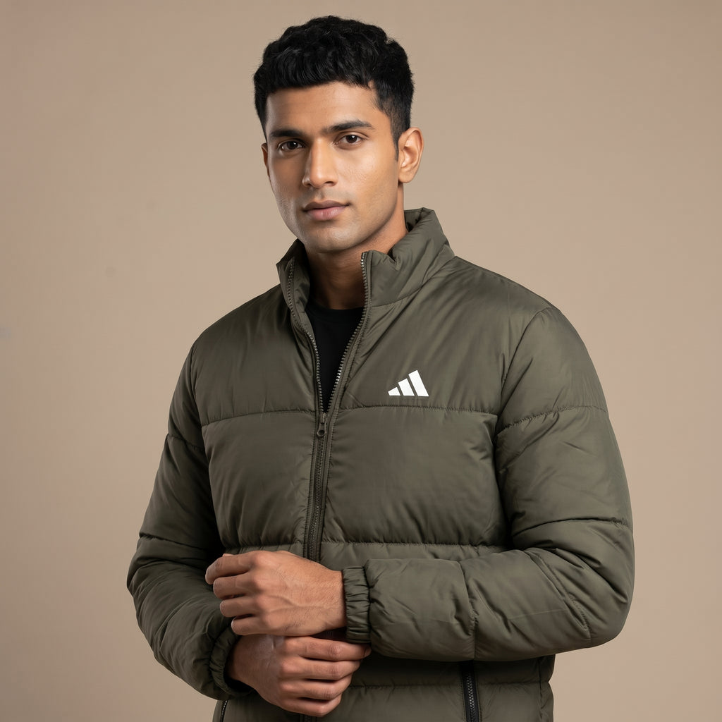Adi Olive Green Puffer Jacket – Quilted Full-Zip Winter Jacket