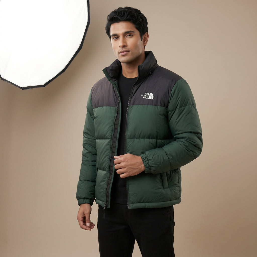 NF Black & Green Puffer Jacket – Quilted Full-Zip Winter Jacket