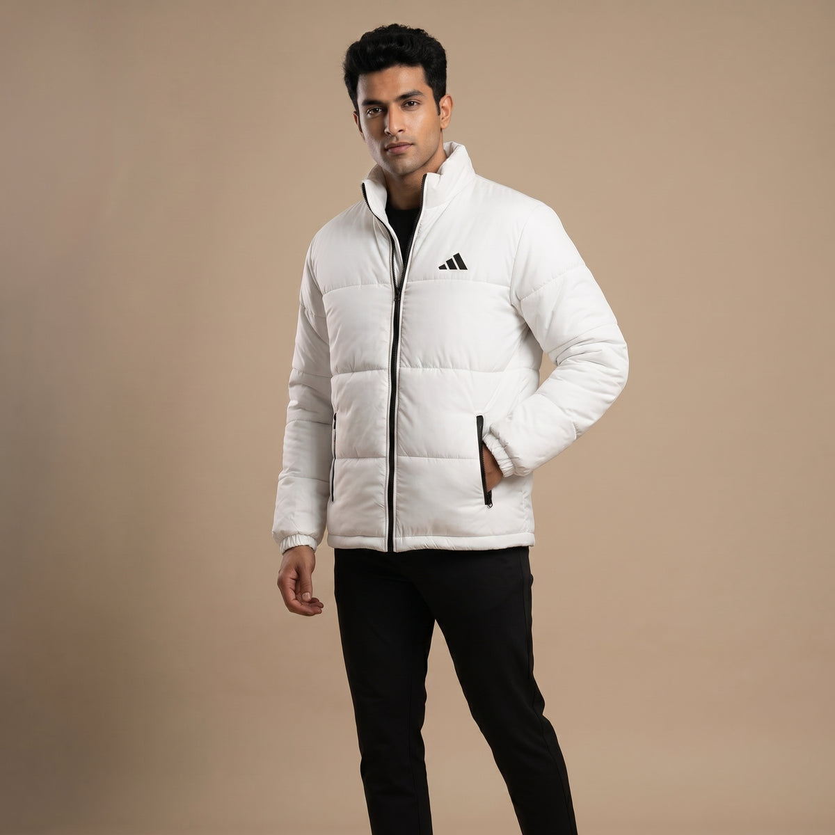 Adi White Puffer Jacket – Quilted Full-Zip Winter Jacket