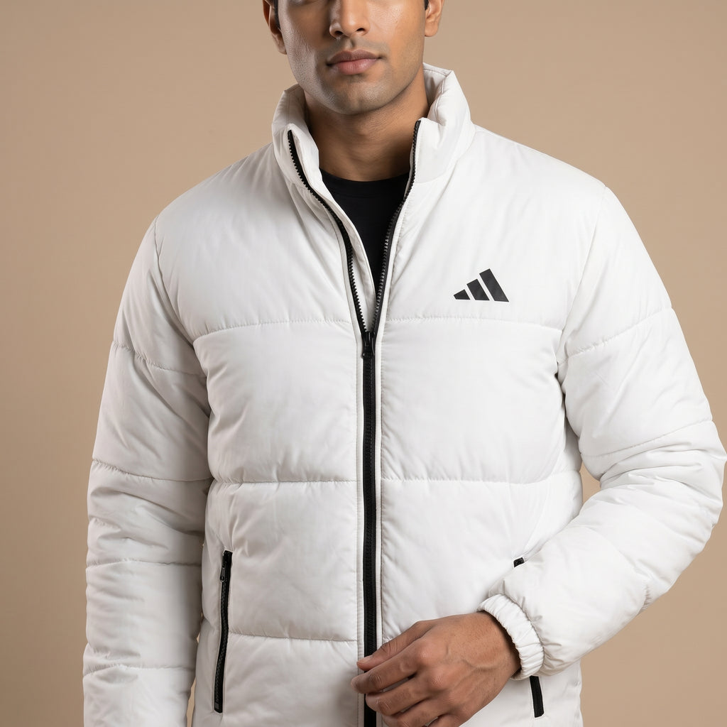 Adi White Puffer Jacket – Quilted Full-Zip Winter Jacket