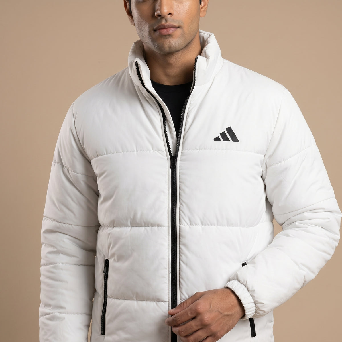 Adi White Puffer Jacket – Quilted Full-Zip Winter Jacket