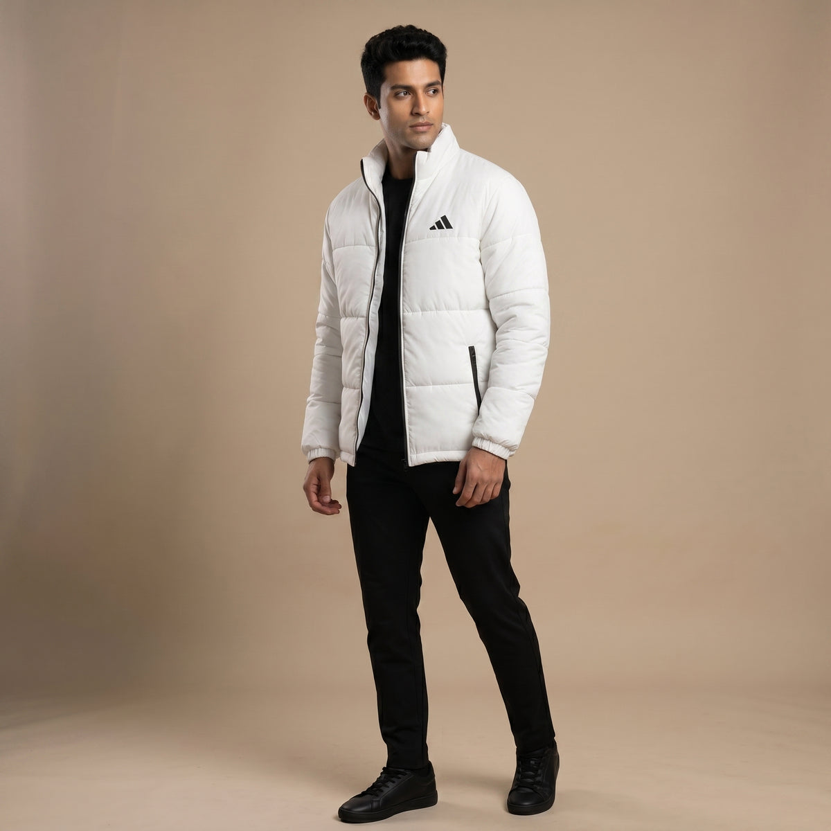 Adi White Puffer Jacket – Quilted Full-Zip Winter Jacket