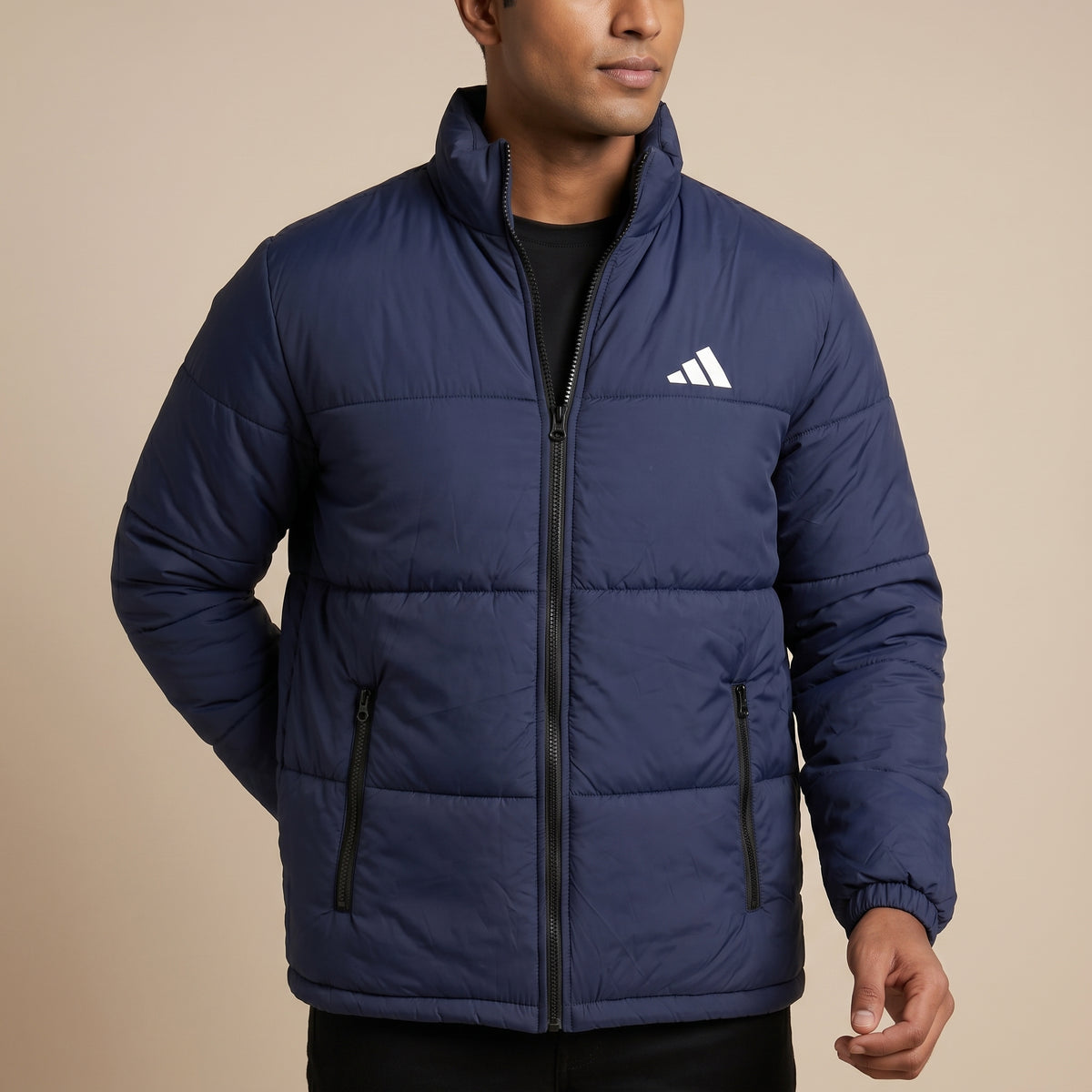 Adi Navy Blue Puffer Jacket – Quilted Full-Zip Winter Jacket