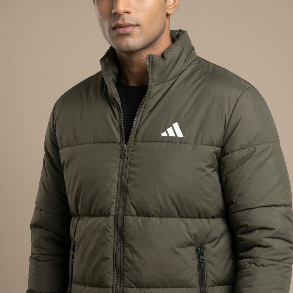 Adi Olive Green Puffer Jacket – Quilted Full-Zip Winter Jacket