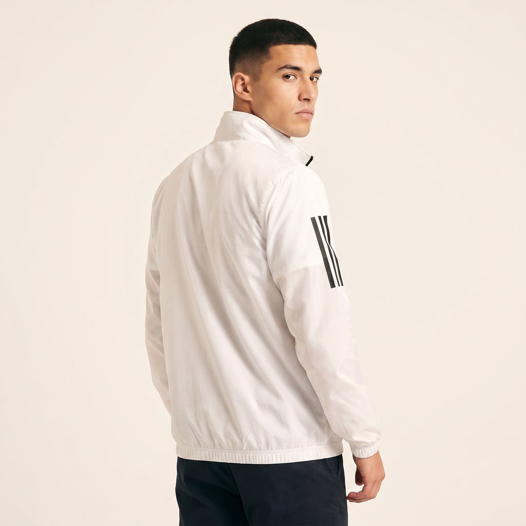 Adi Classic 3-Stripe White Windbreaker Jacket – Lightweight Full-Zip Sports Jacket