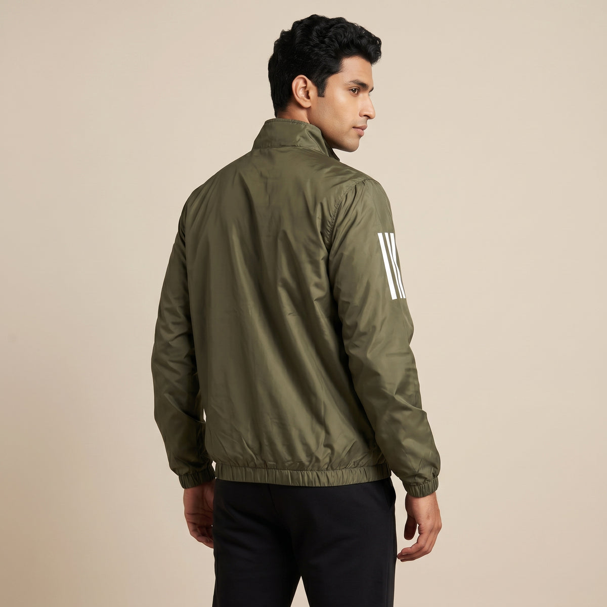Adi Classic 3-Stripe Olive Green Windbreaker Jacket – Lightweight Full-Zip Sports Jacket