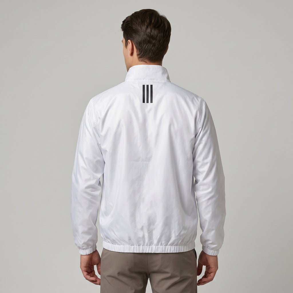 Adi Minimal Back-Stripe White Lightweight Windbreaker Jacket – Full-Zip Sports Jacket