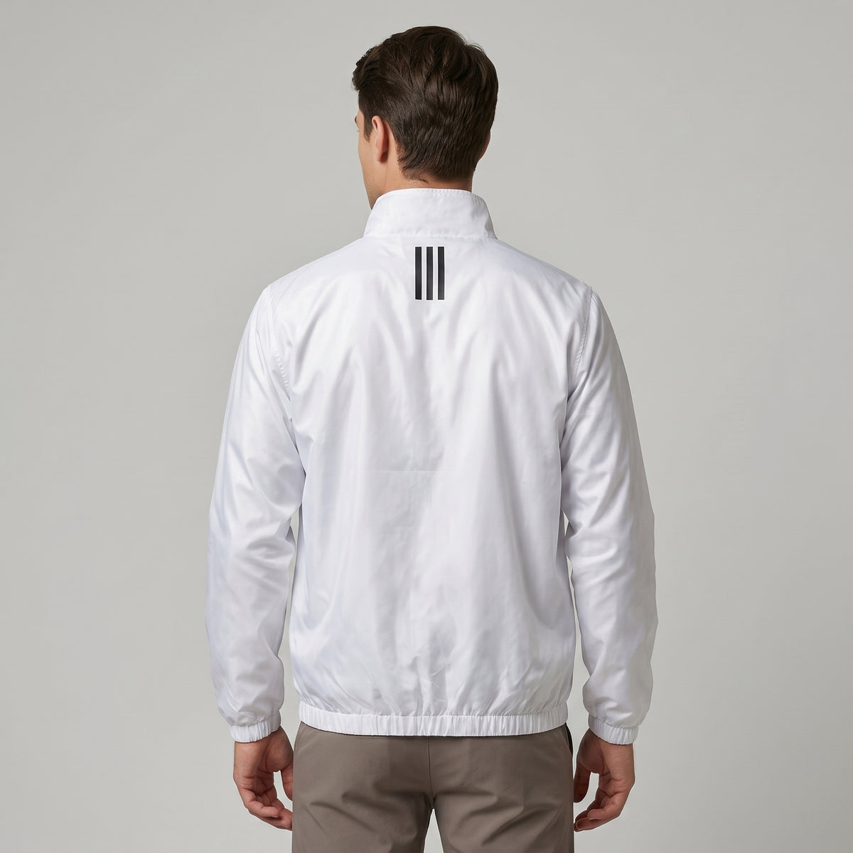 Adi Minimal Back-Stripe White Lightweight Windbreaker Jacket – Full-Zip Sports Jacket