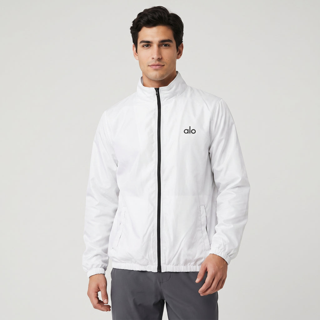 AL0 White Windbreaker Jacket – Lightweight Full-Zip Sports Jacket