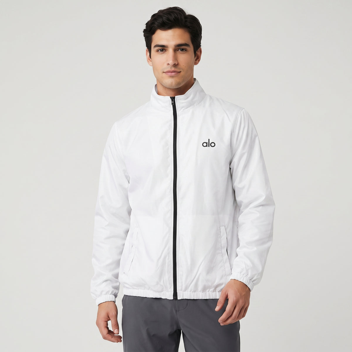 AL0 White Windbreaker Jacket – Lightweight Full-Zip Sports Jacket