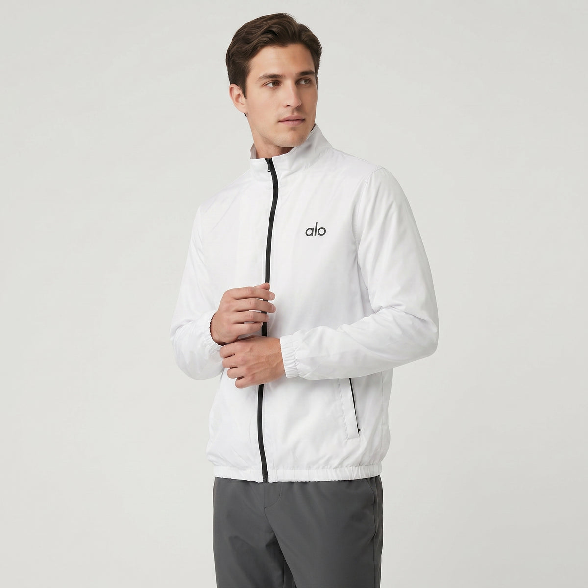 AL0 White Windbreaker Jacket – Lightweight Full-Zip Sports Jacket