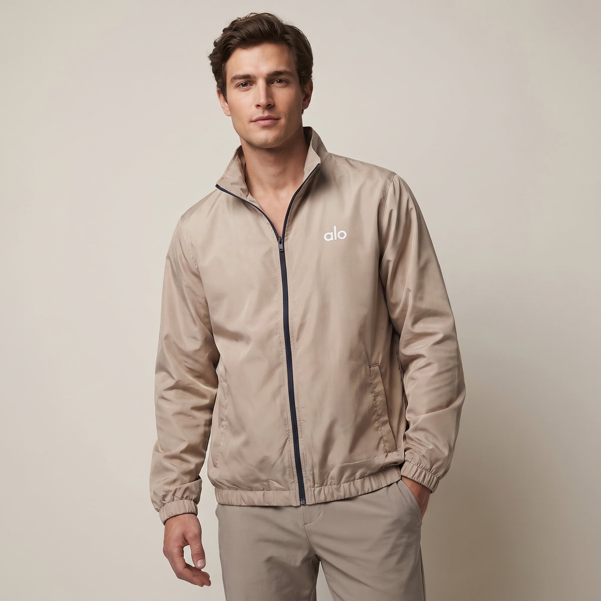 AL0 Beige Windbreaker Jacket – Lightweight Full-Zip Casual Jacket