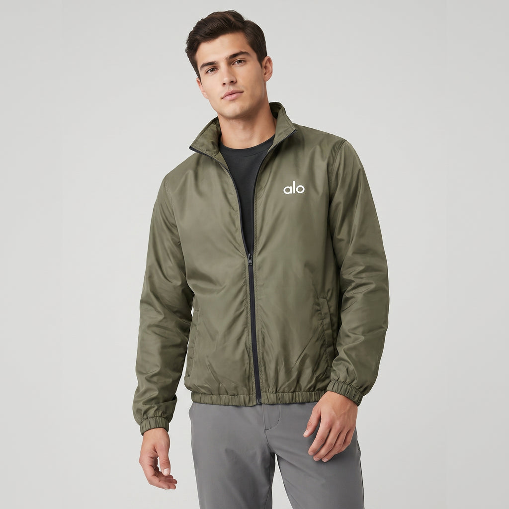 AL0 Olive Green Windbreaker Jacket – Lightweight Full-Zip Sports Jacket