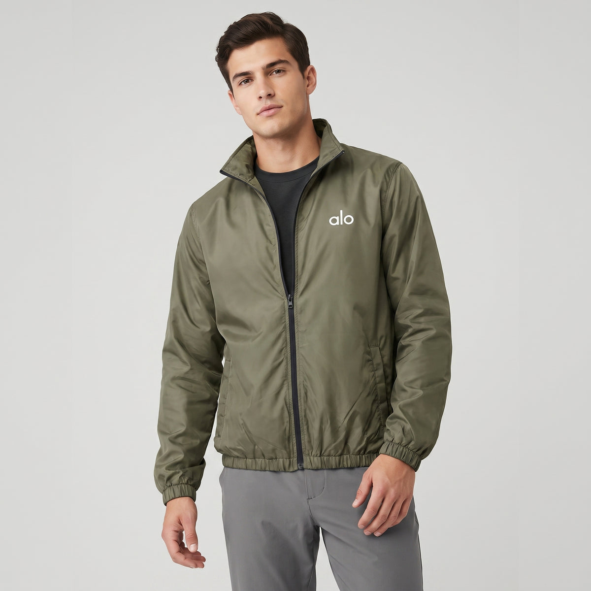 AL0 Olive Green Windbreaker Jacket – Lightweight Full-Zip Sports Jacket