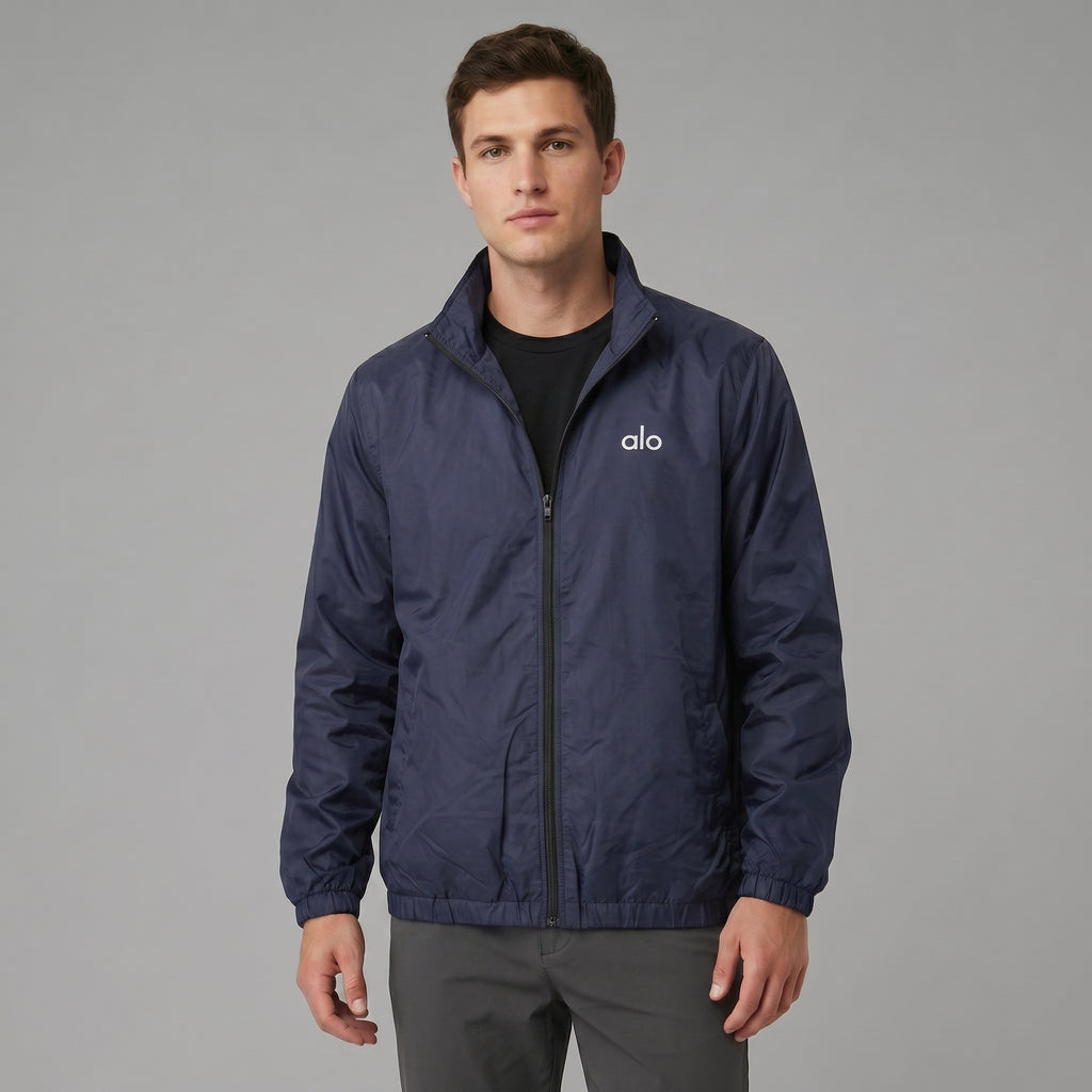 AL0 Navy Blue Windbreaker Jacket – Lightweight Full-Zip Sports Jacket