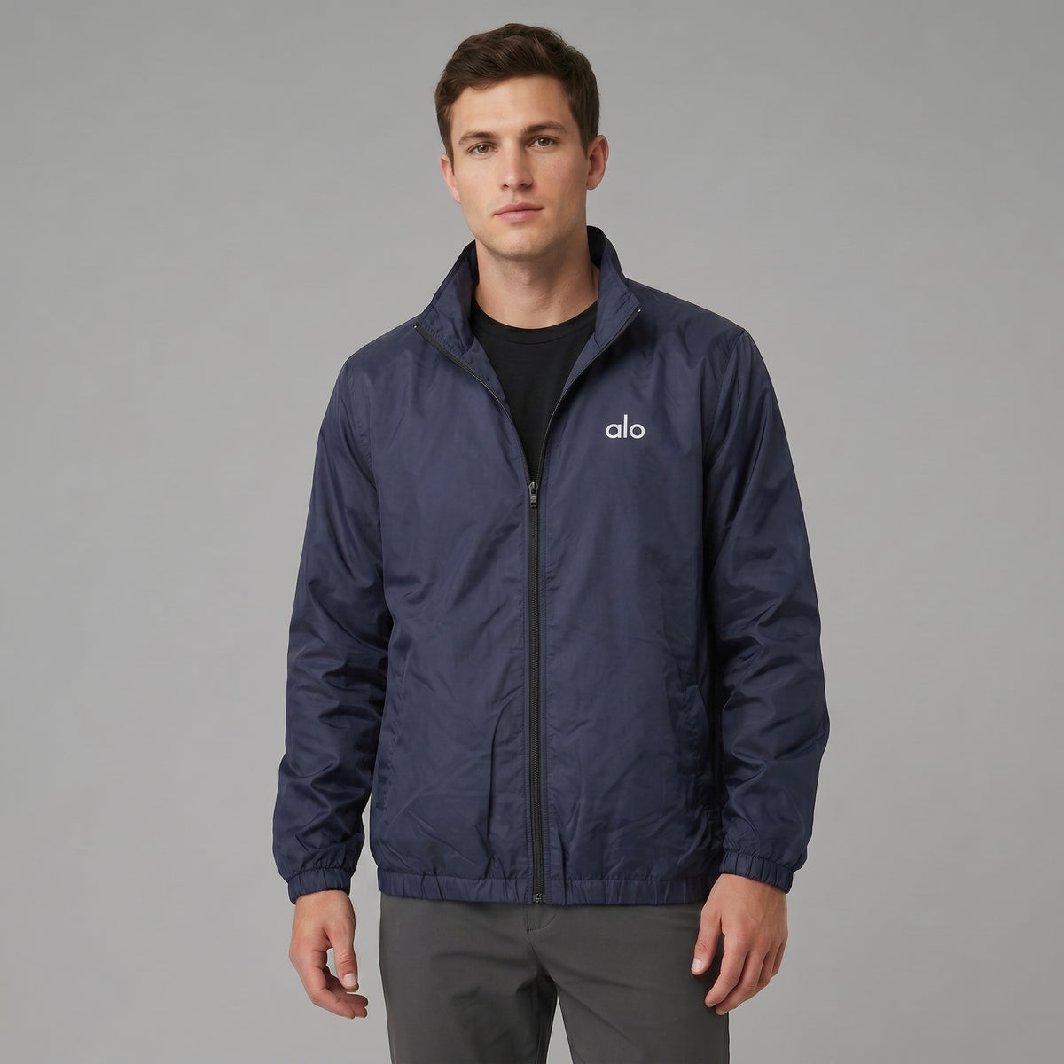 AL0 Navy Blue Windbreaker Jacket – Lightweight Full-Zip Sports Jacket