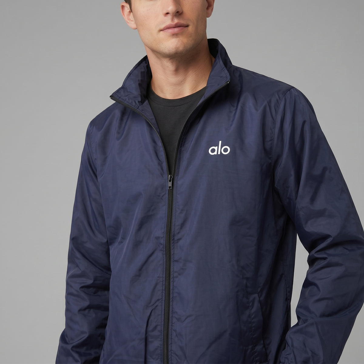 AL0 Navy Blue Windbreaker Jacket – Lightweight Full-Zip Sports Jacket