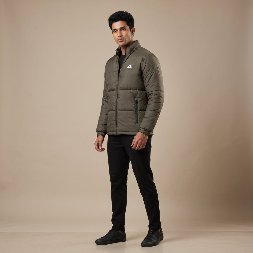 Adi Olive Green Puffer Jacket – Quilted Full-Zip Winter Jacket