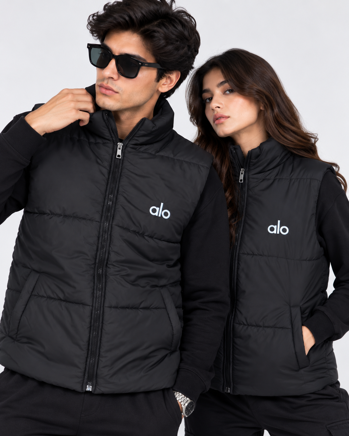 AL0 Black Sleeveless Puffer Jacket – Unisex Quilted Full-Zip Winter Vest