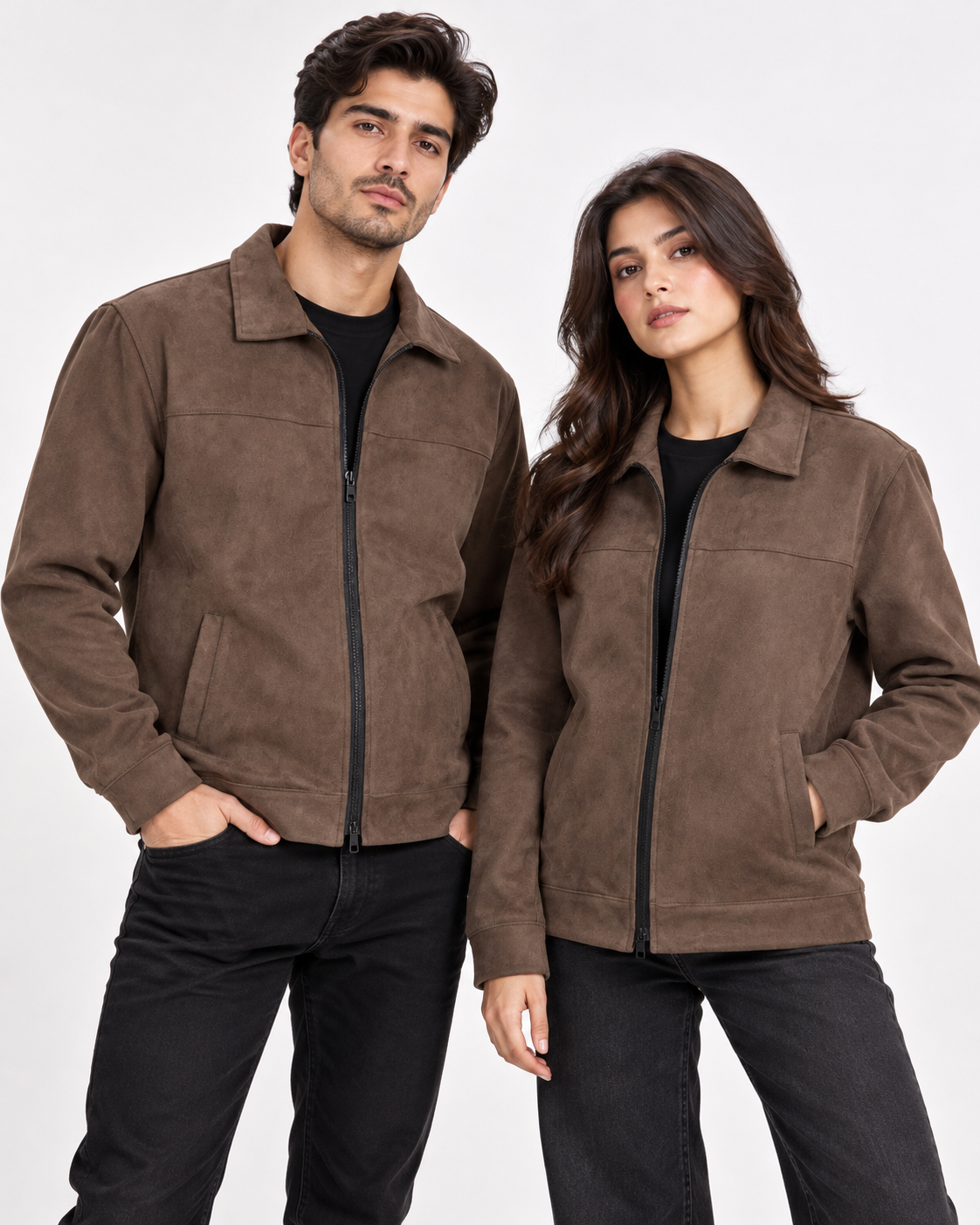 Brown Suede Jacket – Unisex Zip-Up Collared Jacket