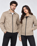 Beige Suede Jacket – Unisex Zip-Up Collared Jacket