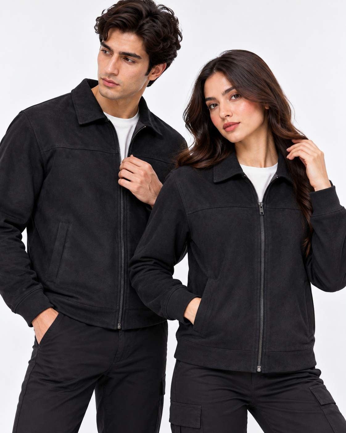 Black Suede Jacket – Unisex Zip-Up Collared Jacket